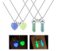 Wekuw Colgante Mujer, 4 Piezas Azul Luminoso Piedra Natural Hexágono Corazón Cristal Colgante Collar Collares de Amistad Collar Pareja Magnéticos para Mujeres Niñas Madres Amigos Hermanas