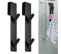 Wekuw Ganchos Mampara Ducha, 2 Piezas Inoxidable Perforaciones Gancho de Puerta Sin Taladrar Interior Acolchado, Para Cristales de 6-12 mm de Grosor (Negro,17,8cm)