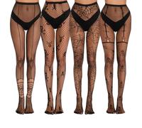 Wekuw Medias de Malla de Halloween, 4 Pares Fishnet Tights Medias Sexys para Mujer Medias de Rejilla Negras Pantimedias Semi Medias para Carnaval, Fiesta Temática, Halloween