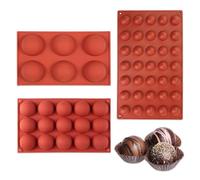 Wekuw Molde Silicona Semiesfera, 3 Piezas Molde Chocolate Semi Redondos Moldes de Silicona Reposteria Moldes Esferas para Bombones, Pasteles, Gelatina, Pudín, Mousse de Cúpula(6/15/35 Cavidades)