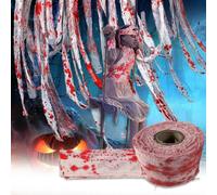 Wekuw Paño de Sangre Espeluznante 10m x 8cm Decoración de Halloween Vendajes Sangrientos Cinta de Advertencia Tela Espeluznante con Estampados Sangrientos para Casa Embrujada, Patio, Jardín