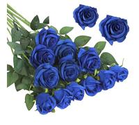 Wekuw Rosas Flores Artificiales,15 Piezas Ramo de Rosas Artificiales de Seda 2.7 x 20 in Realista Largo Tallo Flores Rosas Rojas Artificiales,para Bodas,Día de San Valentín,Decoración de Hotel (Azul)