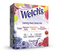 Welch's Singles To Go Variety Pack Watertok - Mezcla de bebidas en polvo, contiene 4 sabores, uva, fruta de la pasión, melocotón fresa, granada cereza, 1 caja (30 porciones)