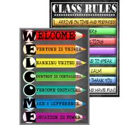 Welcome Acronym and Class Rules Posters- Laminated 14x19.5 in.- Educational Classroom Posters and Decoration Back to School Supplies for Te