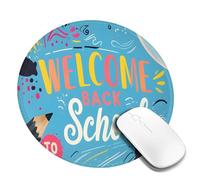 Welcome Back to School Illustration - Alfombrilla de mouse de goma antideslizante de 8 pulgadas con forma redonda, superficie cómoda para juegos de oficina y estudio, 2 unidades