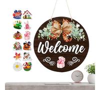Welcome Door Sign,12 Inch Rustic Interchangeable Home Decor | Welcome Sign for Front Porch - for Patio Garden Yard Farmhouse Apartment Holiday Spring Summer Fall Winter