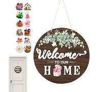 Welcome Door Sign, Wooden Interchangeable Decor, Front Porch Welcome Sign, Rustic Farmhouse Home Decoration, Seasonal Holiday Door Accent, for Patio Garden Yard Apartment Spring Summer Fall Winter