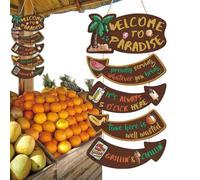 Welcome Door Sign - Wooden Tropical Hanging Decor, Vibrant Rustic Entry, Lightweight Home Ornament, Stylish Seasonal Display Design | Decorative Accent For Front Door, Patio, Garden, Va