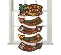 Welcome Door Sign - Wooden Vintage Hawaii Beach Door Hanger | Rustic Hanging Wood For Porch, Garden, Yard, Farmhouse, BBQ, Seaside Holiday Home, Outdoor Entryway, And Vacation Decor
