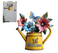 Welcome Garden Sign - Metal Watering Can Wall Decor | Rustic Outdoor Art | Vintage Watering Can With Flowers & Butterfly, 30 cm Wrought Iron Design, Weather-Resistant Hanging Accent, For Garden Porch