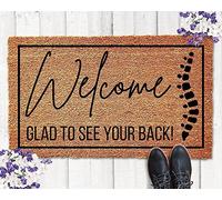 Welcome Glad to See Your Back, divertido tapete de quiropráctico, tapete de bienvenida, divertido felpudo de puerta, felpudo de negocios, regalo quiropráctico, decoración quiropráctica, decoración del
