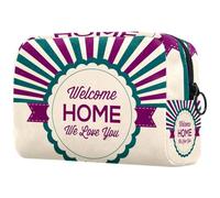 Welcome Home - Bolsa de cosméticos para mujer, neceser de viaje, bolsa organizadora de maquillaje grande con cremallera, multicolor, 18.5x7.5x13cm/7.3x3x5.1in, Neceser
