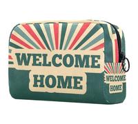 Welcome Home - Bolsa de cosméticos para mujer, neceser de viaje, bolsa organizadora de maquillaje grande con cremallera, multicolor, 18.5x7.5x13cm/7.3x3x5.1in, Neceser