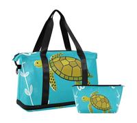 Welcome Home - Bolsa de lona impermeable para fin de semana con diseño de tortuga de dibujos animados y correa ajustable, Bonita tortuga de dibujos animados, 1 size