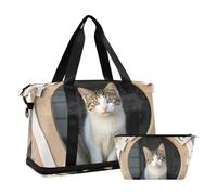 Welcome Home - Bolsa de viaje grande con diseño de gato de dibujos animados con bolsa de aseo para viajes de negocios, juego de 2 piezas, Welcome Home Lindo gato de dibujos animados, 1 size