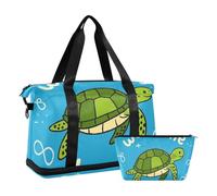 Welcome Home - Bolsa de viaje impermeable con diseño de tortuga de dibujos animados para fin de semana/noche con bolsa de aseo para viajes de negocios, Bonita tortuga de dibujos animados, 1 size