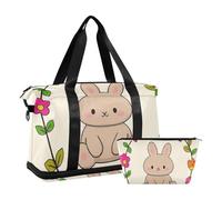 Welcome Home - Bolsa grande de gimnasio con diseño de conejo de dibujos animados, bolsa de fin de semana con bolsa de aseo para deportes, impermeable, Bonito conejo de dibujos animados, 1 size