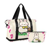 Welcome Home - Bolsa grande de mano con diseño de conejo de dibujos animados con correa ajustable para gimnasio, gran capacidad, diseño de conejo de dibujos animados, 1 tamaño, Bonito conejo de