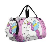 Welcome Home - Bolsas de deporte con diseño de unicornios de dibujos animados con compartimento para zapatos, ligera, para fin de semana, durante la noche, para playa, natación, piscina, deportes