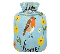 Welcome Home - Botella de agua con diseño de pájaros de dibujos animados para agua caliente con cubierta suave, bolsa de compresión caliente de 1 litro para calambres menstruales, calambres
