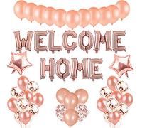 welcome home Decoración oro rosa kit para niña recién nacida, letras helio Globos guirnalda Banner de pancarta de bienvenida a casa, globo de látex para deco fiesta familiar en el hogar de bebé niño