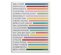 Welcome in Different Languages of The World Educational Canvas Wall Art Poster for Living Room and Bedroom Decor(Framed,16x24inch(40x60cm))