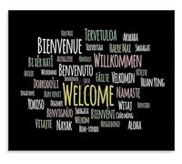 Welcome in Different Languages of The World Educational Canvas Wall Art Poster for Living Room and Bedroom Decor(Framed,08x12inch(20x30cm))