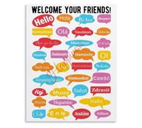 Welcome in Many Languages Poster Around the World Classroom Education Decor Canvas(Framed,08x12inch(20x30cm))