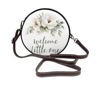 Welcome Little One - Bolso cruzado redondo de piel para mujer, diseño floral blanco