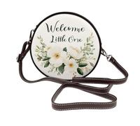 Welcome Little One - Bolso cruzado redondo de piel para mujer, diseño floral, color marfil