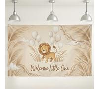 Welcome Little One - Fondo de león, lindas decoraciones florales de animales, fondo de fotografía beige para interiores y exteriores, para celebración de baby shower, 71 x 43 pulgadas