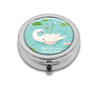 Welcome Little One Typography Nursery Theme Baby Swan Custom Round SilverBox Pocket 2.1" - 3 Compartimentos Box/Pastillero Bolsillo
