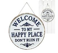 Welcome Sign For Front Door - Round Metal Wall, Retro Entrance Decor Board | Adorno colgante de estilo granja para el hogar, jardín, patio, fiesta y uso festivo