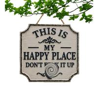 Welcome Sign - My Happy Place Wooden Door Plaques, Vintage Square Wooden Garden Sign for Front Door, Porch, Patio and Backyard Decor, Farmhouse Style Wall Hanging Plaques for Home, Office, Kitchen and