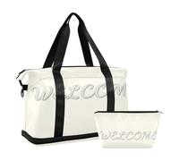 Welcome Silver - Bolsa de lona deportiva para fin de semana, viaje de noche, con bolsa de aseo plegable para viajes en avión, color plateado, Bienvenido plateado, 1 size