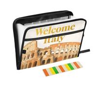 Welcome to Italy Scenery Culture - Carpetas de suministros de oficina, 13 bolsillos, tamaño A4, tamaño carta con cierre de cremallera para carpetas de archivos anchas