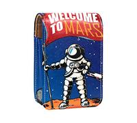 Welcome To Mars Exploration cosmonaut Planet - Estuche portátil para pintalabios para viajes, mini caja de almacenamiento de lápiz labial con espejo para mujeres y mujeres, bolsa de cosméticos de cuero, Varios colores, 9.5x2x7 cm/3.7x0.8x2.7 in