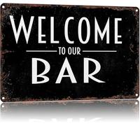 Welcome To Our Bar Funny Metal Sign Vintage Tin Wall Art for Home Bar Man Cave or Pub Decor 8 X 12 in