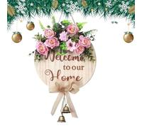 Welcome to Our Home Sign - 30Cm Rustic Front Door Wall Decor, Spring Flower Wreath, Charming Porch Pediment | Indoor Outdoor Decorative for Valentines Day Seasonal Celebration Entryway