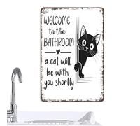 Welcome to the Bathroom Cat Sign - Funny Toilet Wall Art for Restroom Decor | Printed Decorative Plaques with Cute Animal Theme, Humorous Accent Piece for Apartment Home Hotel Office