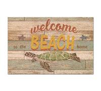 Welcome To The Beach Home - Felpudo para entrada exterior, personalizable, playa, vida marina, fibra de coco natural, porche delantero, fácil de limpiar, felpudo de fibra de coco para nuevo hogar,