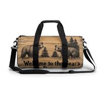Welcome to The Bear's Den - Bolsa de viaje de madera para gimnasio para mujeres y hombres, bolsa de lona cilíndrica, bolsa de entrenamiento deportiva con correa para el hombro