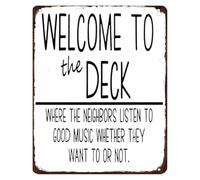 Welcome to the Deck Funny Metal Tin Sign Where Music Plays Vintage Wall-Art for Patio Backyard 8 X 12 in