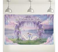 Welcome to the Lake - Telón de fondo floral, elegante diseño de jardín de glicinas violetas, fondo romántico de fotografía para interiores y exteriores, para bodas y eventos, 71 x 43 pulgadas