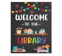 Welcome to The Library Poster Colorful Reading Rules Metal Tin Sign Wall Art for School Classroom Home Decor(Unframed,08x12inch(20x30cm))