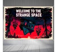 Welcome to The Strange Space Telón Fondo, 150x100cm Extraño Espeluznante Bosque y Casa Banner Al Revés Tema Horror Decoraciones Fiesta para Halloween Cumpleaños Habitación Pared Fondo Foto