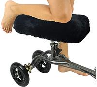 Welcomeget - Funda para rodillera de piel de oveja merino auténtica, de gran comodidad, cojín para rodilla, scooter, accesorio de pierna carrito mejora la comodidad durante lesiones, color negro