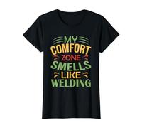 Welder Funny My Comfort Zone huele a Soldadura Camiseta gráfica económica, Mujer, Negro, M