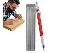 Welder's Pencil - Portaminas de marcado de metal | Bolígrafo de fabricación de acero | 12 recambios de minas redondas plateadas de 2,0 mm, sacapuntas integrado, diseño de clip portátil, 14,5 cm de