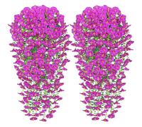 Weldomcor 2 flores artificiales colgantes largas artificiales de gloria de la mañana, color fucsia, resistentes a los rayos UV, plantas colgantes artificiales, cesta de glicinia artificial para